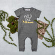 Load image into Gallery viewer, Black "Wild One" Jungle Slim Fit First Birthday Romper