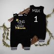 Load image into Gallery viewer, Gray "King of the Jungle" Jungle Themed Romper with Striped Cuff