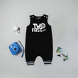 Load image into Gallery viewer, Black "Two Fast" Racecar Second Birthday Romper with Striped Cuff