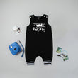 Load image into Gallery viewer, Black "Two Fly" Airplane Second Birthday Romper with Striped Cuff