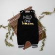Load image into Gallery viewer, Black "Wild One" Jungle First Birthday Romper with Striped Cuff