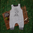 Load image into Gallery viewer, Gray "It's My Beary First Birthday" Birthday Romper with Striped Cuff