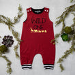 Load image into Gallery viewer, Gray "Wild One" Jungle Themed Romper with Striped Cuff
