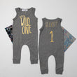 Load image into Gallery viewer, "Wild One" Slim Fit First Birthday Romper with Gold Writing
