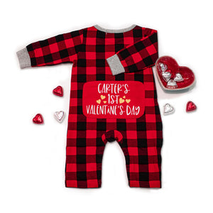Buffalo Plaid Personalized 1st Valentine's Day Romper