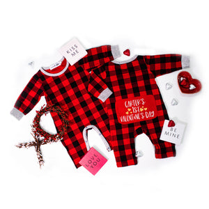 Buffalo Plaid Personalized 1st Valentine's Day Romper