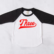 Load image into Gallery viewer, "Three" Red Vinyl 3rd Birthday Baseball Raglan