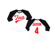 Load image into Gallery viewer, "Four" Red Design 4th Birthday Baseball Raglan