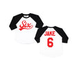 Load image into Gallery viewer, "Six" Red Logo 6th Birthday Baseball Raglan