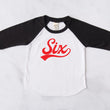 Load image into Gallery viewer, "Six" Red Logo 6th Birthday Baseball Raglan