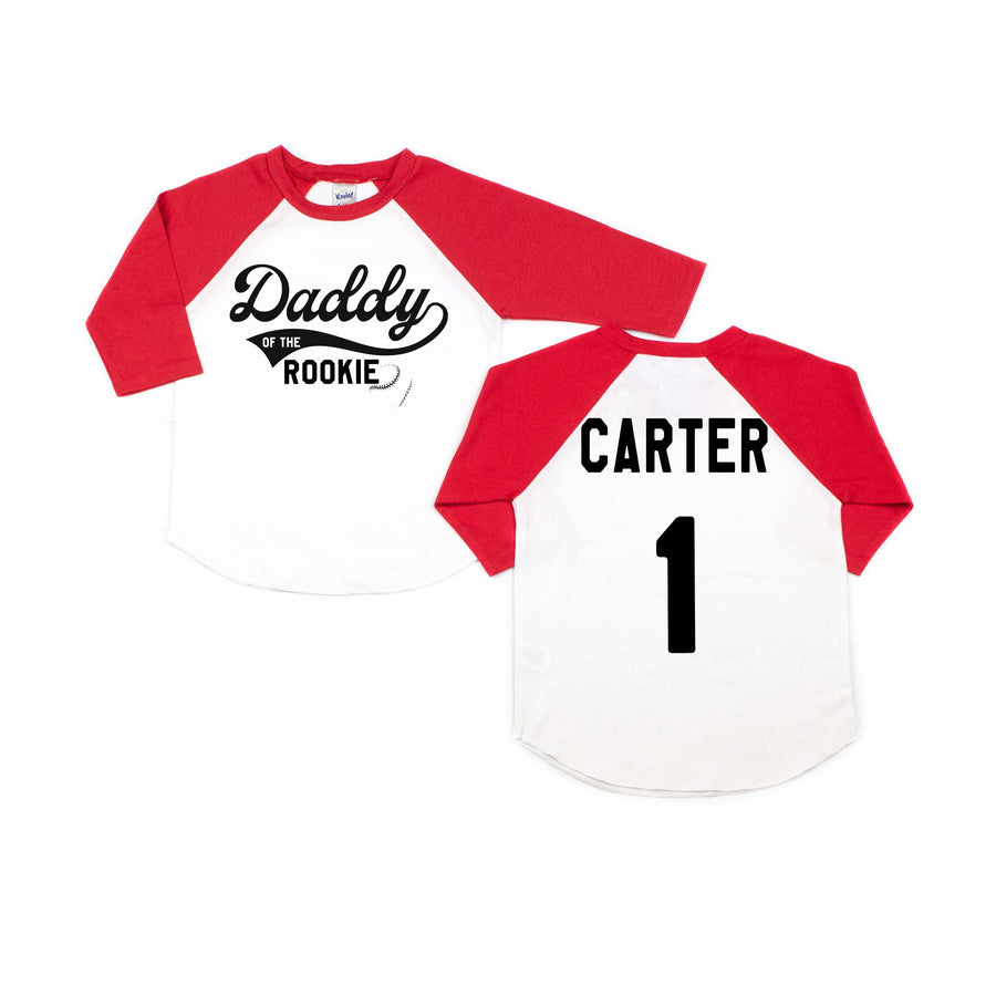 "Mom / Dad  of the Rookie" Customized Raglan with Name on Back