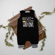 Load image into Gallery viewer, Gray Wild One Half Birthday Romper with Striped Cuff