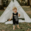 Load image into Gallery viewer, Wild One First Birthday Romper with Striped Cuff