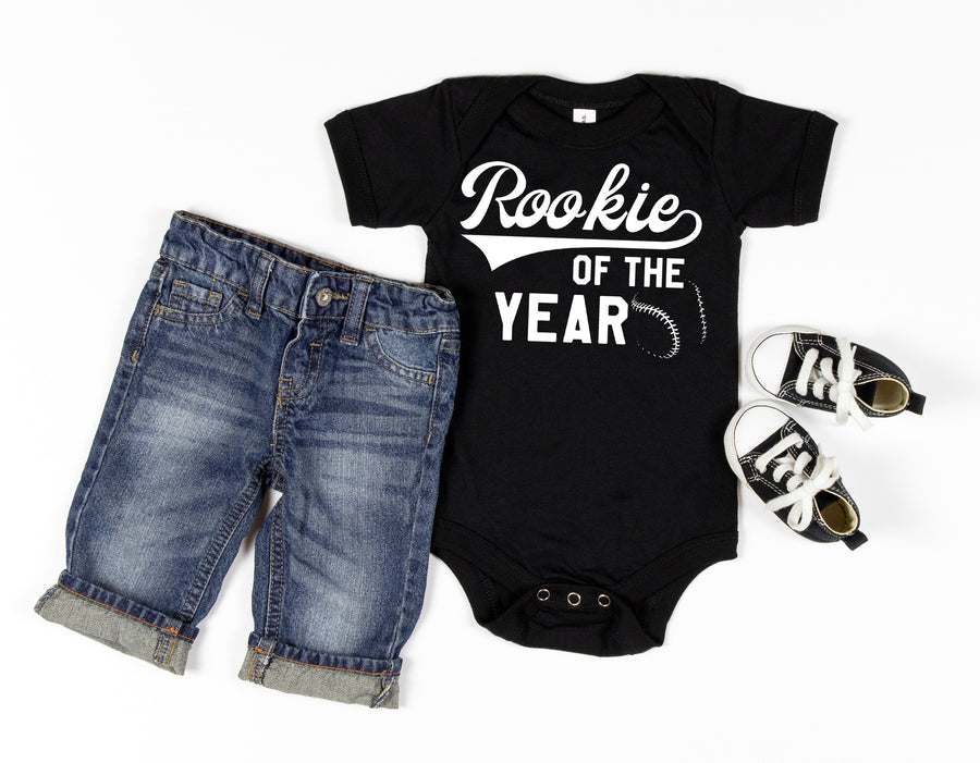 "Rookie of the Year" 1st Birthday Personalized Baseball T-shirt/Bodysuit