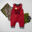 Load image into Gallery viewer, New Gray "Wild One" First Birthday Romper with Striped Cuff