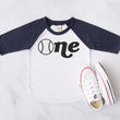 Load image into Gallery viewer, "ONE" Baseball First Birthday Raglan with Hat