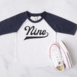 Load image into Gallery viewer, "Nine" 9th Birthday Personalized Baseball Raglan