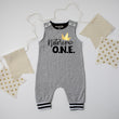 Load image into Gallery viewer, "Notorious One" Hip Hop First Birthday Personalized Romper with Striped Cuff