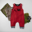 Load image into Gallery viewer, Gray "One" Space Themed First Birthday Romper with Striped Cuff