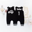 Load image into Gallery viewer, The One First Birthday Romper with Striped Cuff