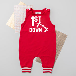 1st Down Football Personalized Striped Cuff Romper