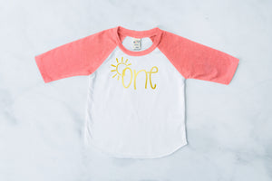 "ONE" Sun-themed Personalized 1st Birthday Raglan