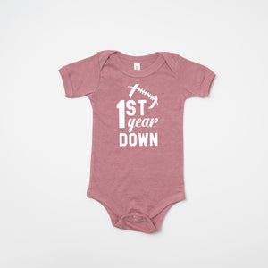 1st Year Down Football Personalized 1st Birthday T-shirt or Bodysuit