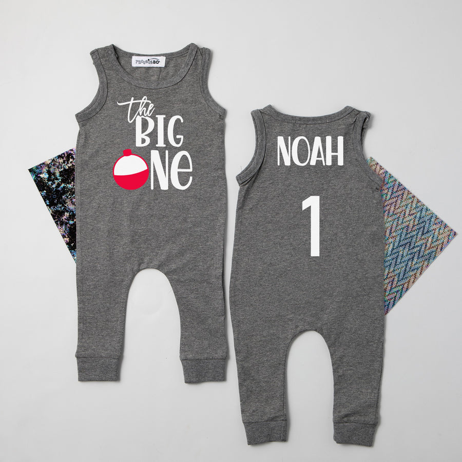 Gray "The big one" Slim Fit Fish Themed Romper