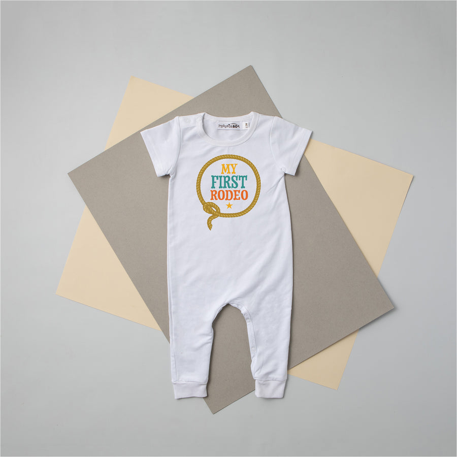 "My First Rodeo" Personalized 1st Birthday Short Sleeve Slim Fit Romper