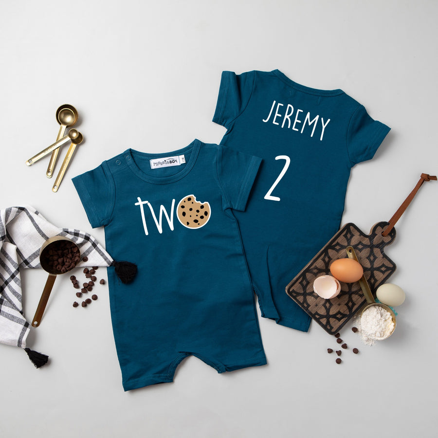 "Two Cookie" Shorts Slim Fit 2nd Birthday Romper