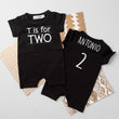 Load image into Gallery viewer, &quot;T is for Two&quot; Shorts Slim Fit 2nd Birthday Romper
