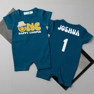 "One Happy Camper" Personalized 1st Birthday Shorts Romper