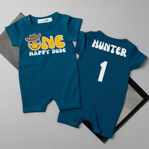 "One Happy Dude" Personalized 1st Birthday Shorts Romper