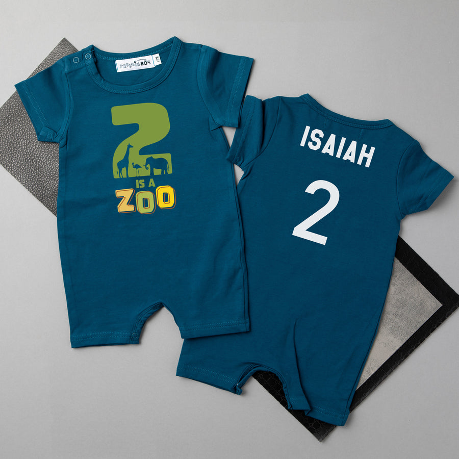 "2 is a Zoo" Personalized 2nd Birthday Shorts Romper