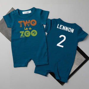 "Two is a Zoo" Personalized 2nd Birthday Shorts Romper