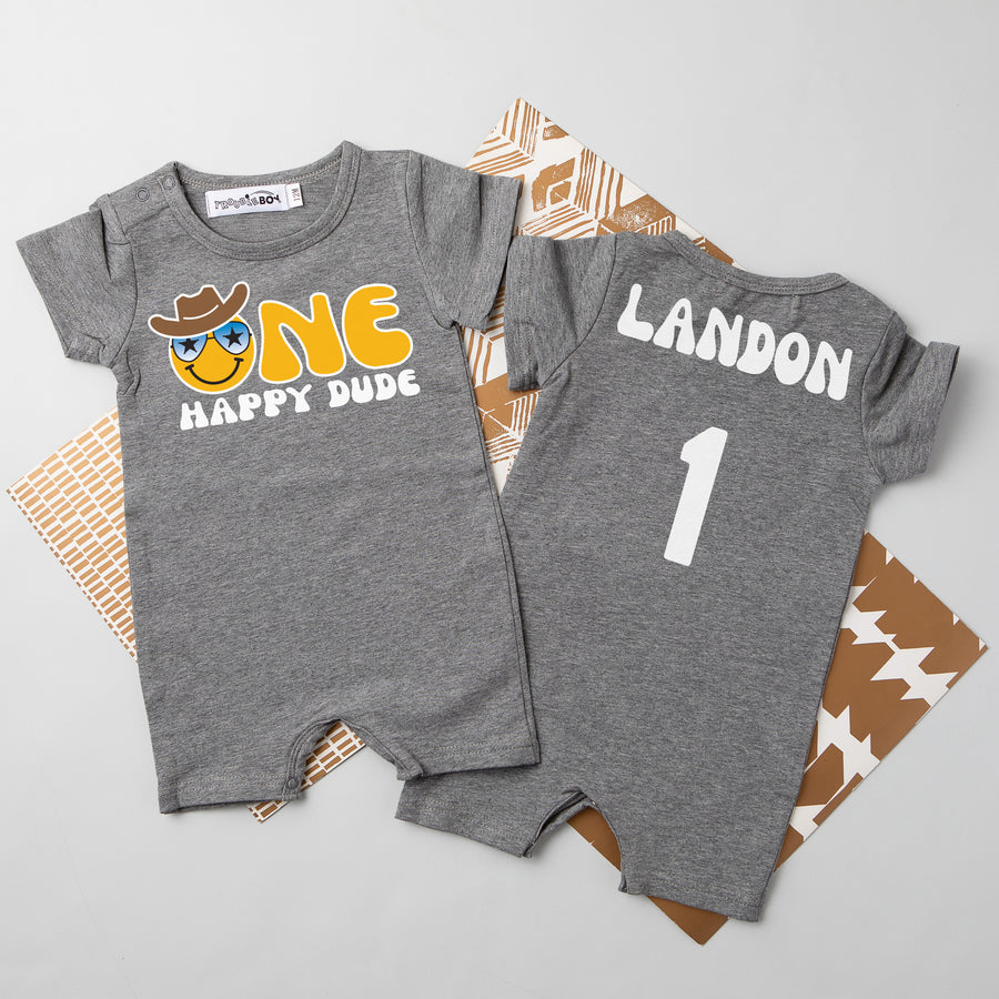 "One Happy Dude" Personalized 1st Birthday Shorts Romper