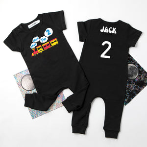 "Choo Choo I'm 2" Personalized 2nd Birthday Short Sleeve Slim Fit Romper