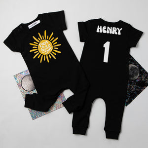 "First Trip Around the Sun" Personalized 1st Birthday Short Sleeve Slim Fit Romper