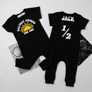 "Halfway Around the Sun" Slim Fit 1/2 Birthday Romper