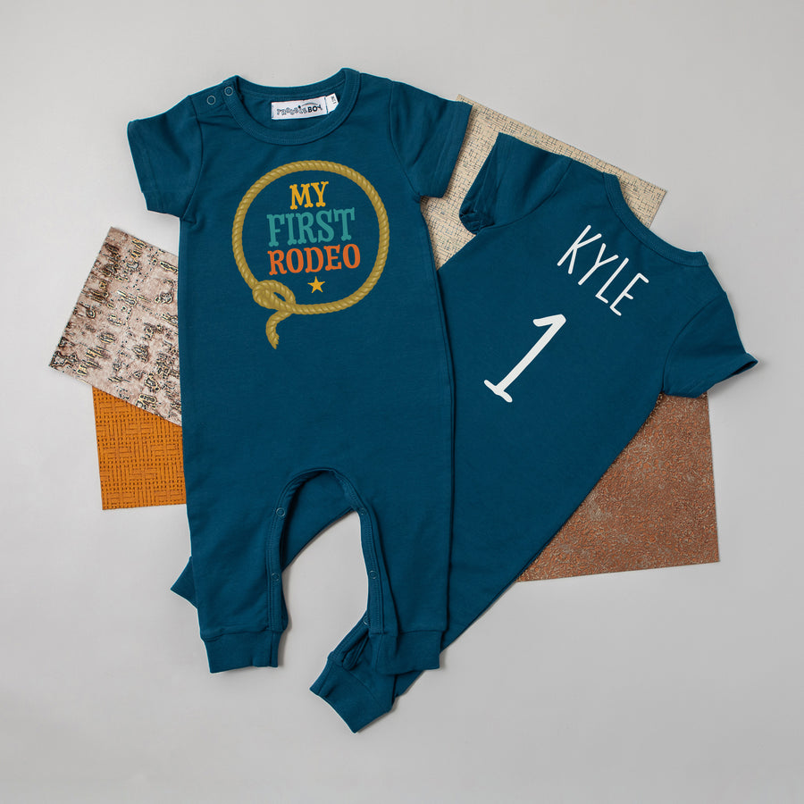 "My First Rodeo" Personalized 1st Birthday Short Sleeve Slim Fit Romper