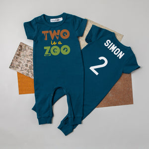 "Two is a Zoo" Slim Fit Short Sleeve 2nd Birthday Romper