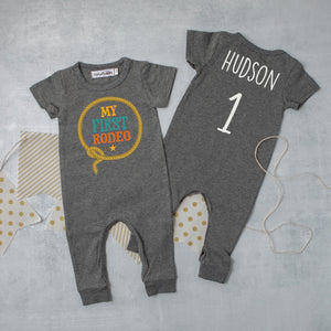 "My First Rodeo" Personalized 1st Birthday Short Sleeve Slim Fit Romper
