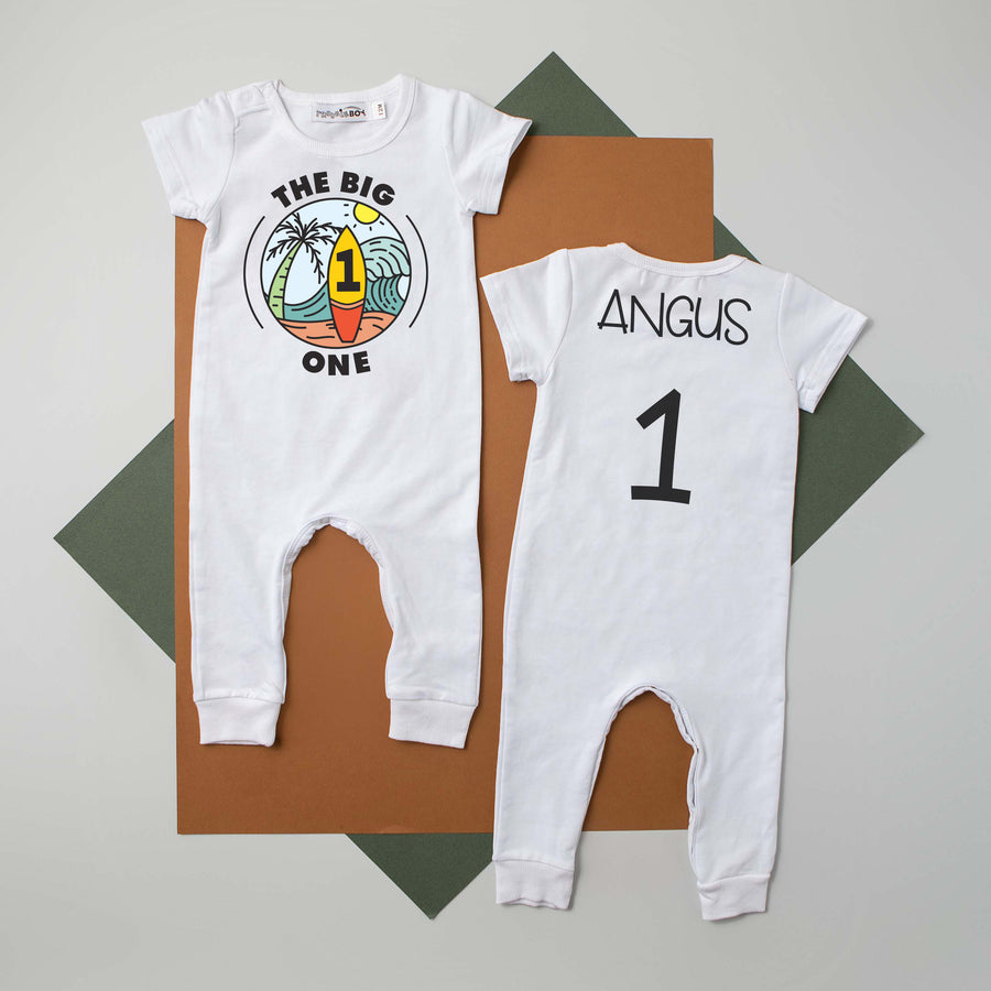 "The Big One" Surf-themed Personalized Slim Fit 1st Birthday Romper