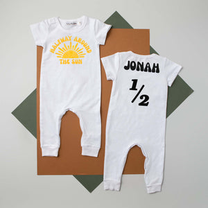 "Halfway Around the Sun" Slim Fit 1/2 Birthday Romper