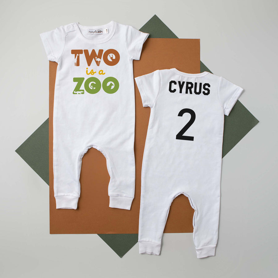 "Two is a Zoo" Slim Fit Short Sleeve 2nd Birthday Romper