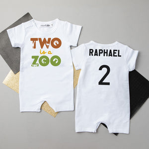 "Two is a Zoo" Personalized 2nd Birthday Shorts Romper