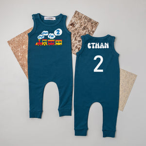 "Choo Choo I'm 2" 2nd Birthday Slim Fit Sleeveless Romper