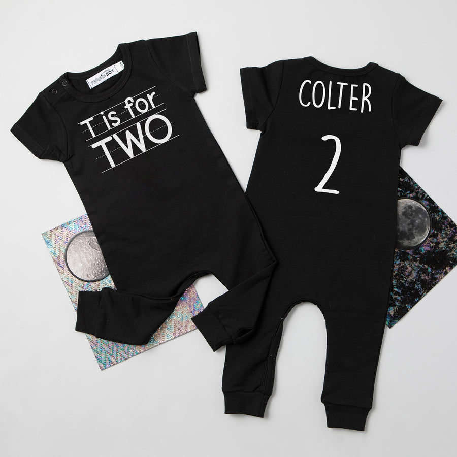 "T is for Two" Slim Fit Short Sleeve 2nd Birthday Romper