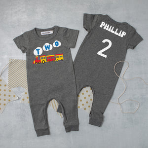 Two Train Personalized Slim Fit 2nd Birthday Romper