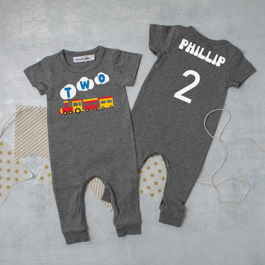 Two Train Personalized Slim Fit 2nd Birthday Romper